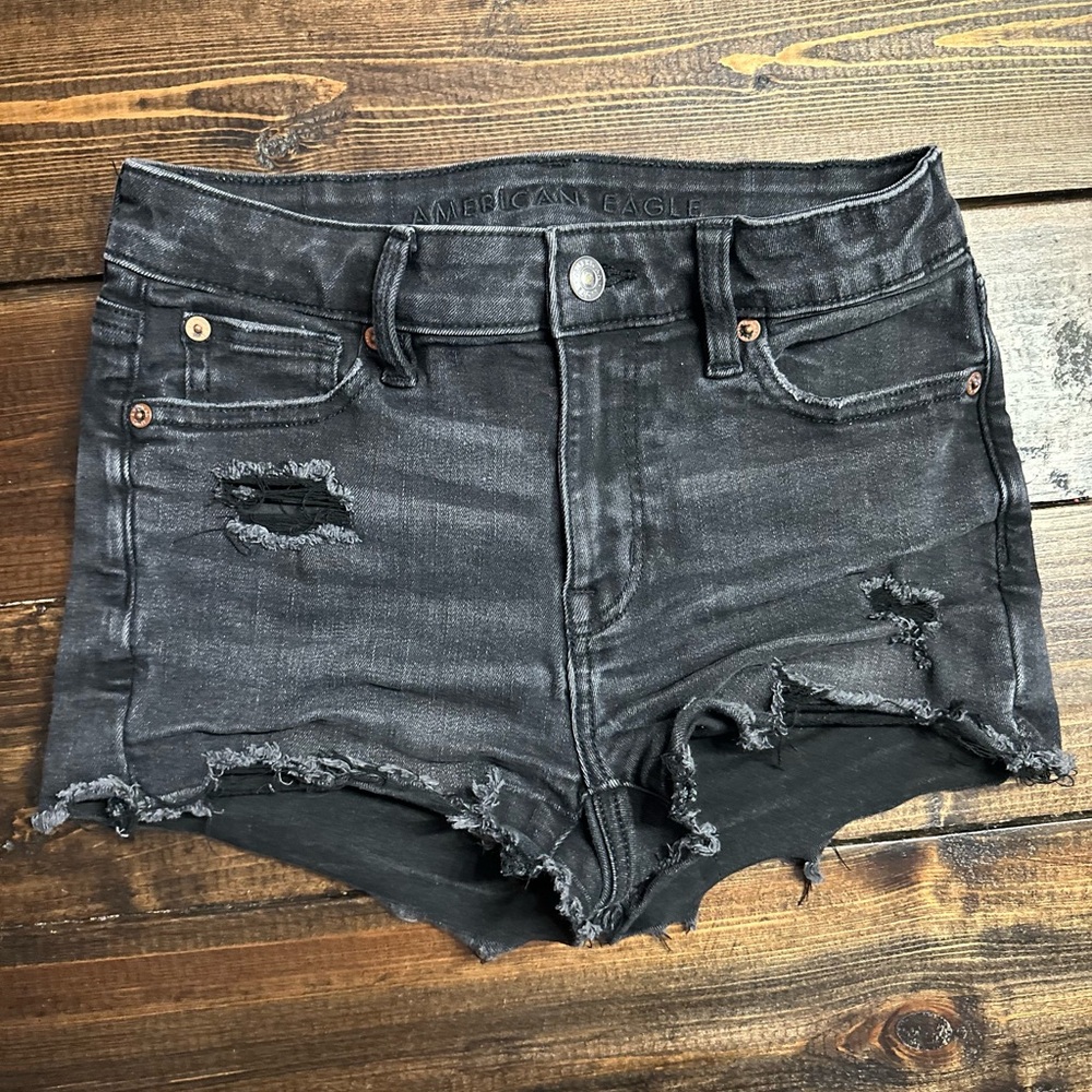 American Eagle Outfitters Black Jean Shorts Distressed High-Rise